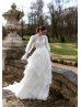 Long Sleeves Beaded White Organza Layered Wedding Dress